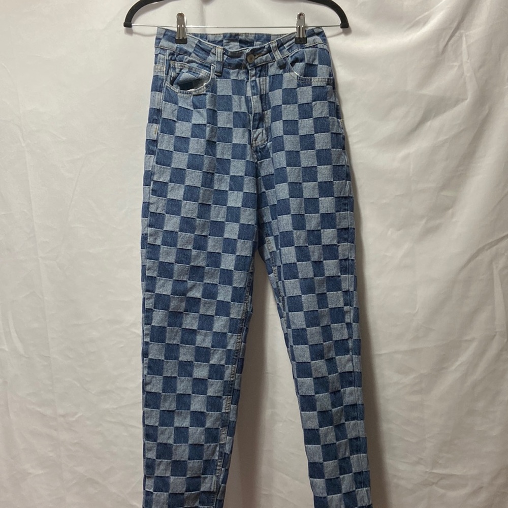 Shein Woman Blue Checkerboard Jeans